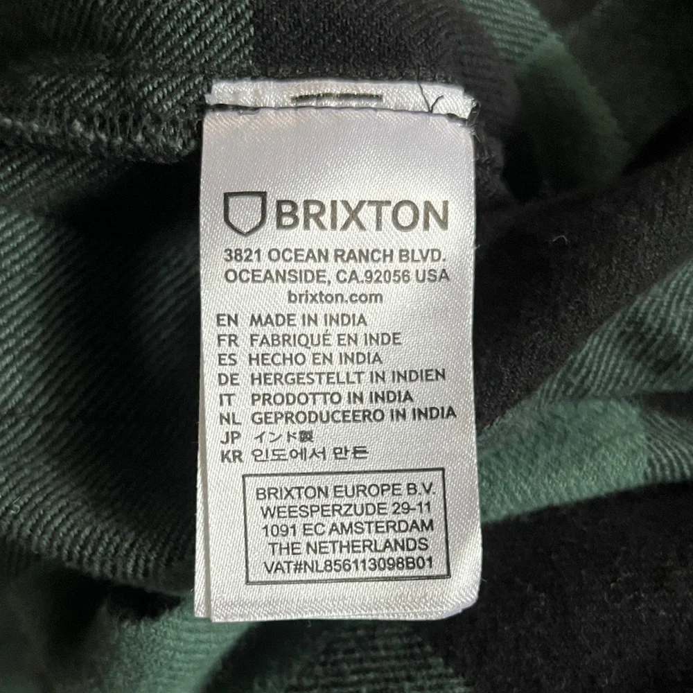 Brixton Bowery 100% Organic Cotton Shirt Jacket - Emerald Green & Black Plaid - Picture 5 of 6